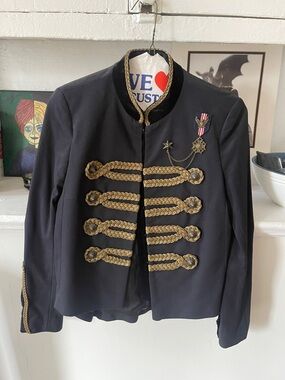 The Kooples Black Military-Style Blazer with Gold Braid